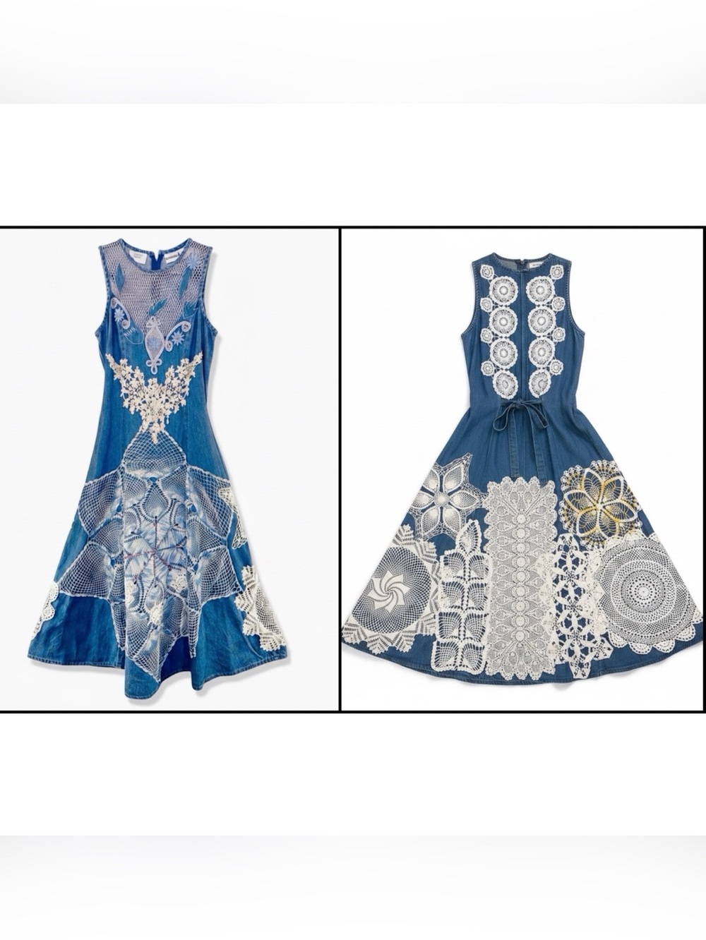OOAK! Vtg 70s Upcycled Boho Denim Maxi Dress Lace Pearls & Crochet Appliqué Sz S